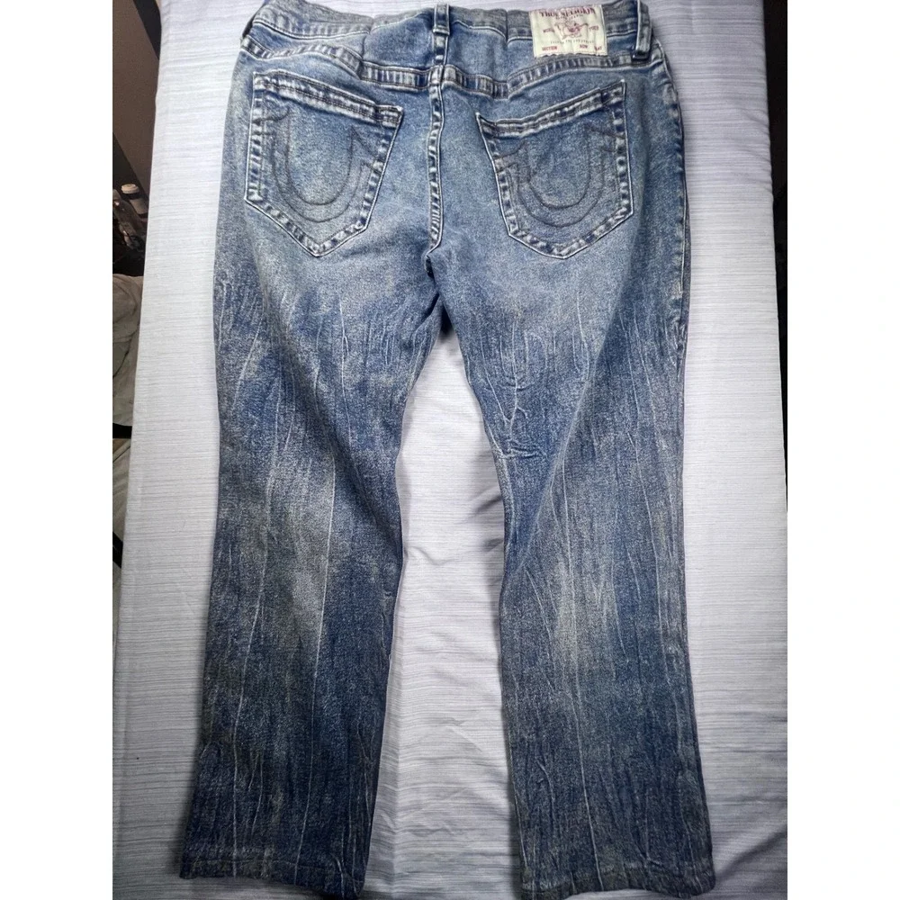True Religion Ricky Relaxed Straight Jeans‎ Mens 38 Blue Faded Horseshoe Denim